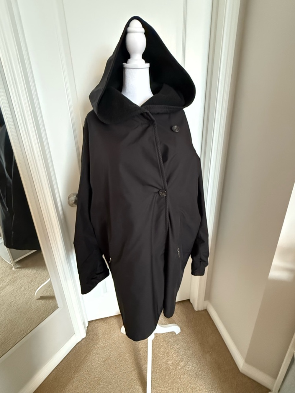 Reversible Black Hooded Trench Coat